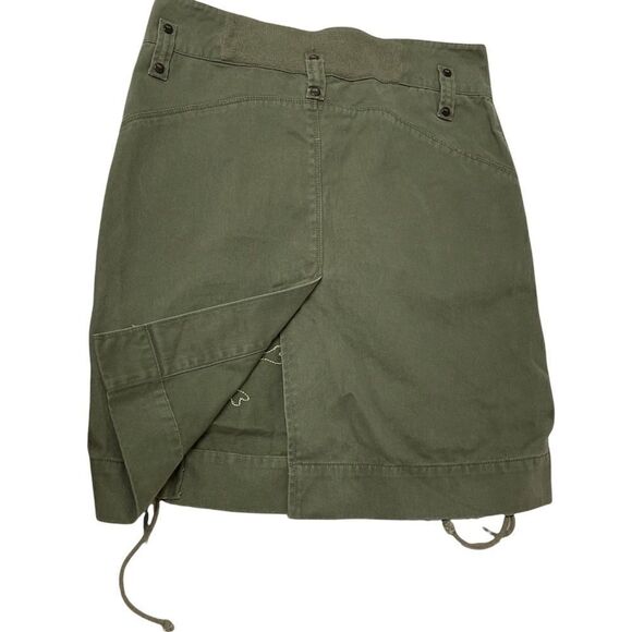 VANS Army Green Drawstring Cinch Embroidered Skull Motif Straight Short Skirt - Picture 4 of 16